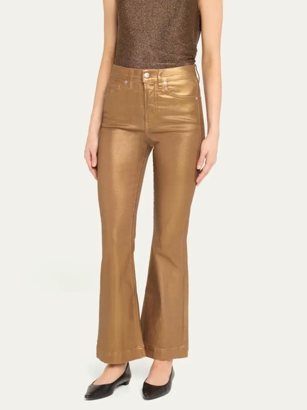 New Veronica Beard Carson Ankle Flare Jeans Antique Brass Metallic Coated Sz 31